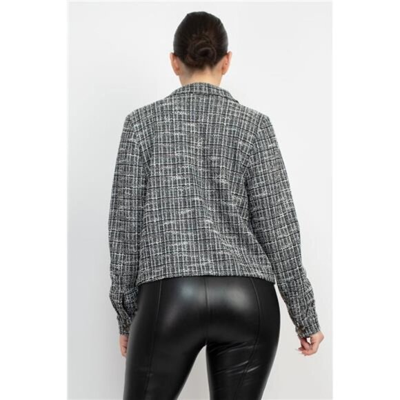 Black Plaid Button-down Tweed Jacket - Picture 2 of 6